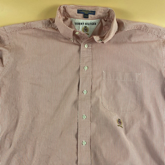 Tommy Hilfiger | Men’s All Cotton Button Down Logo Shirt Red/White | Size 17-35 - Picture 3 of 10
